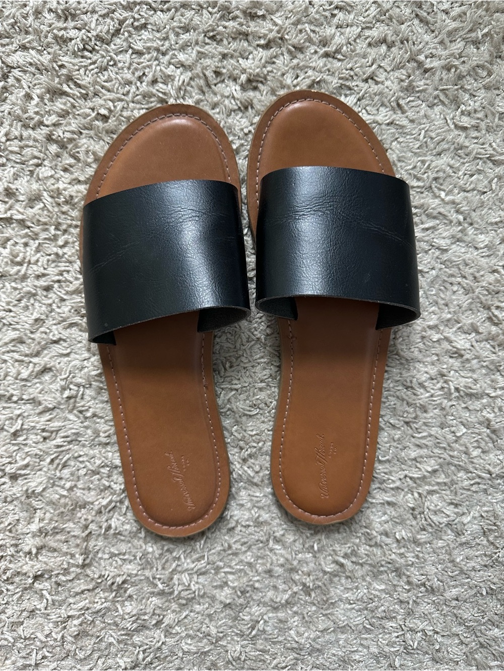 Black Slide Sandals with Brown Footbed - Women